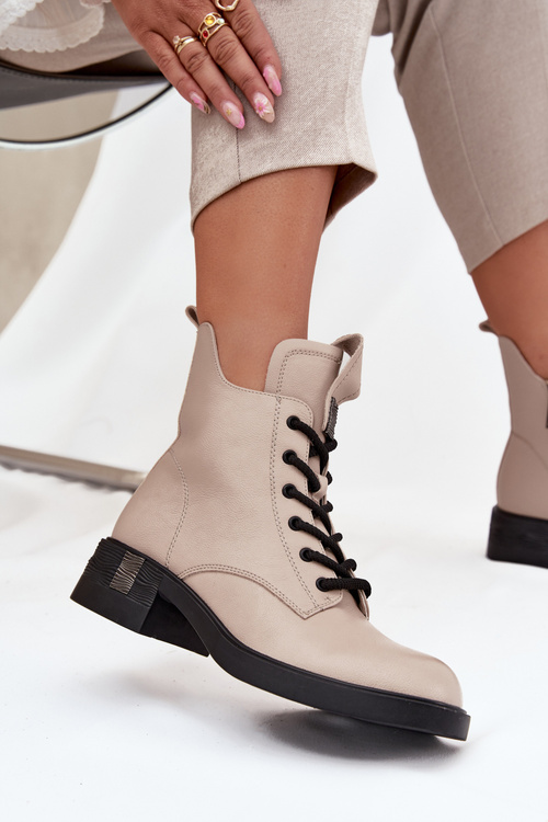 Kožené dámské boty na nízkém podpatku Vinceza 66818 Béžové