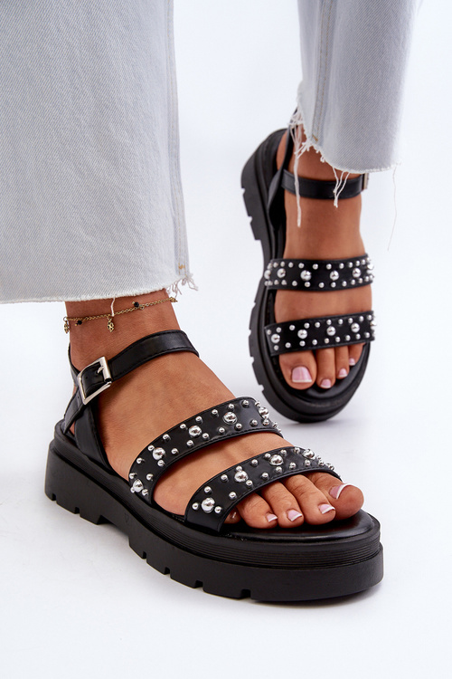 Dámské zdobené sandály eko kůže černé Arcida