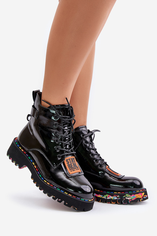 Lakovane Čižmy Dámske Na Zips Kožené Artiker 55C0517 Čierne