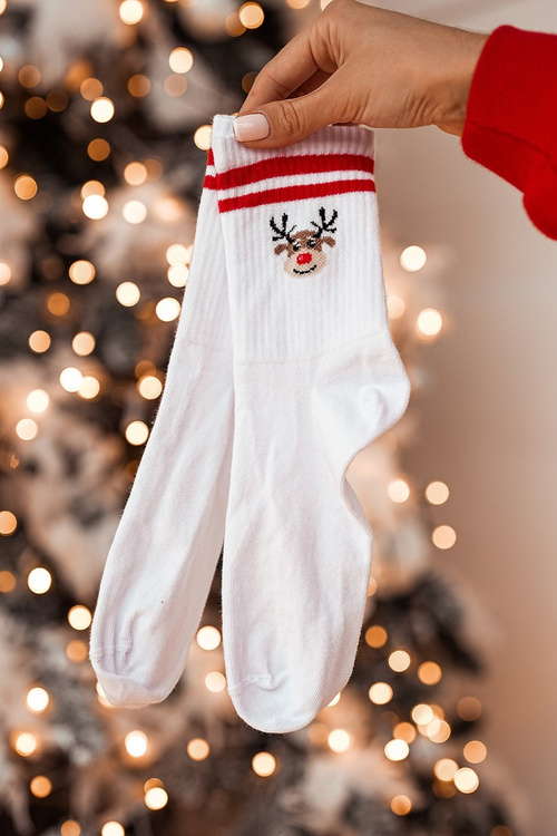 Vánoční ponožky sob pruhované s pruhy bílé