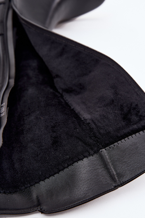 Ocieplane Dámske Kožené Čižmy Na Klinu S Pásom Sergio Leone KZ25826 Čierne