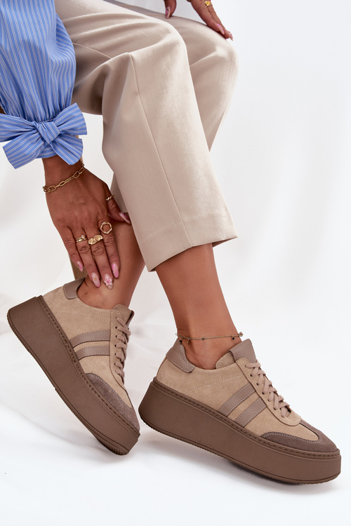 Kožené semišové dámske tenisky na platforme Zazoo 3775 béžové