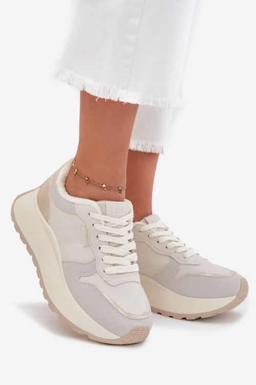 Zateplené dámské sneakersy na platformě Big Star SS274008 HI-POLY SYSTEM světle béžové