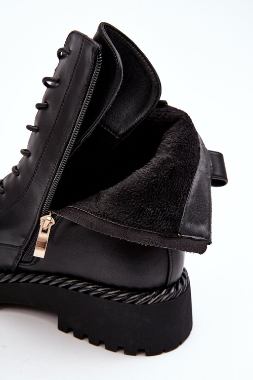 Dámské kožené boty Workery s ozdobou černá SBarski MR870-68