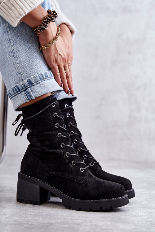 Dámské zateplené kozačky na vysokém podpatku černé Julieta