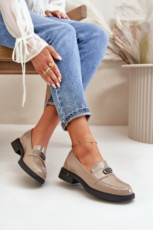 Lakované dámske mokasíny z prírodnej kože khaki Vinceza 58409