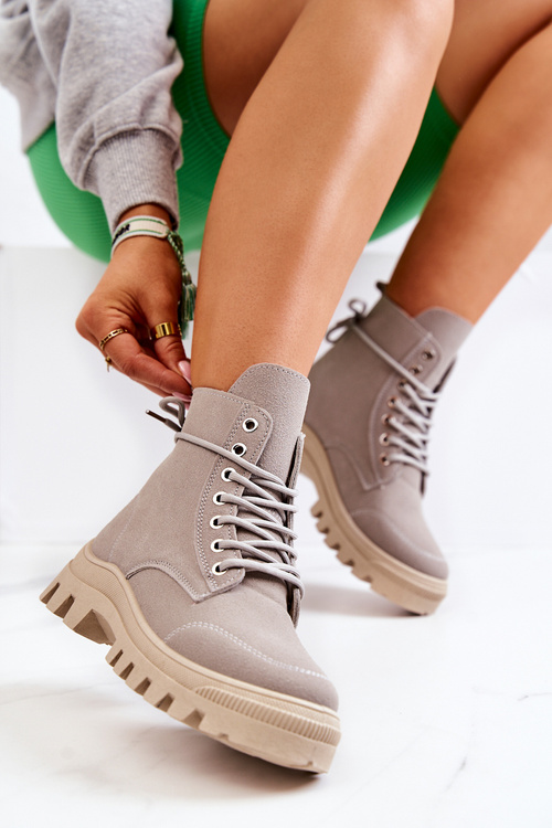 Semišove Boty Se Zavazováním Šedá Hurricane