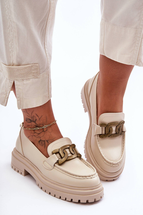 Ženské mokasíny na platforme s dekoráciou béžový ag