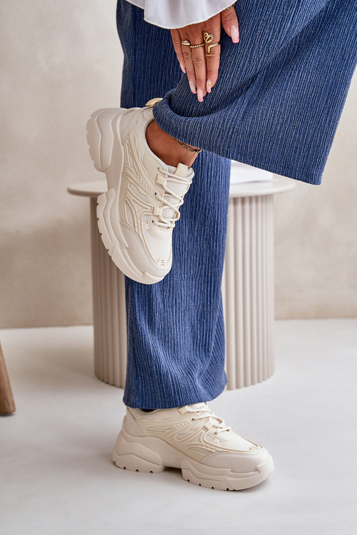 Dámské Sportovní Boty Sneakersy Na Masivní Podešvi Světle Béžové Lerista