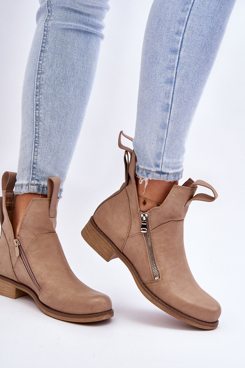 Dámské kožené kozačky na plochém podpatku Béžová Artemis