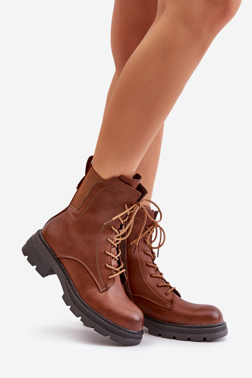 Zateplené boots workery na zips hnedé Leairae
