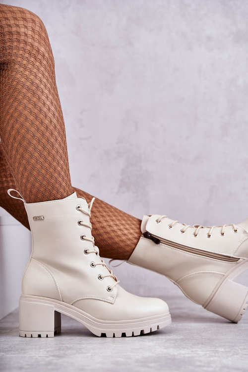 Dámské teplé kozačky na vysokém podpatku Světle béžová Grethe