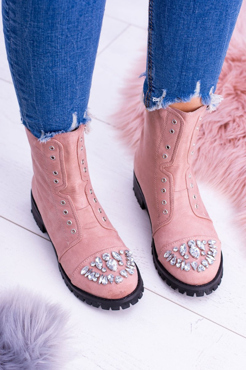 Lu Boo Dámske členkové topánky s kubickými zirkónmi, prášková ružová Carrie