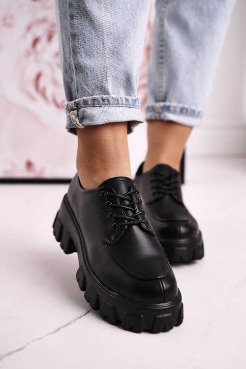 Dámské Pantofle Oxfordky Na Masivní Platformě S.Barski HX23 Cerne