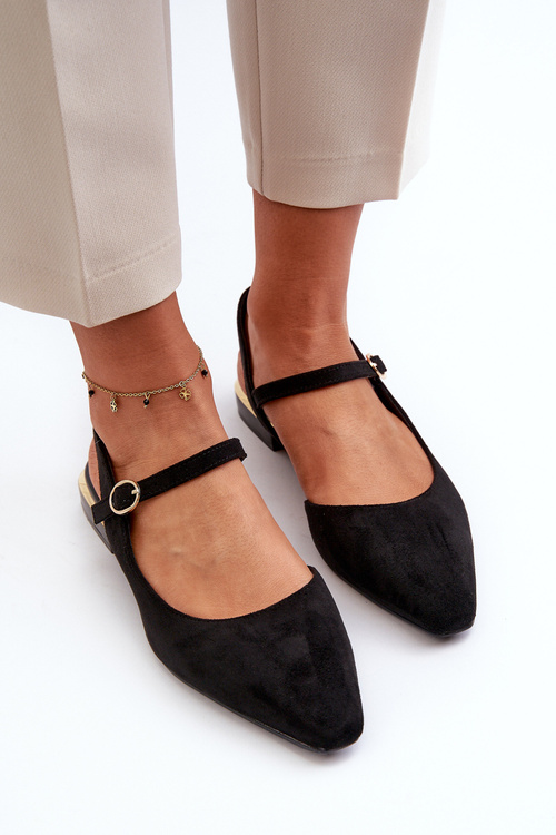 Dámske baletky na nízkom opätku s odhalenou pätou Sergio Leone SK831 čierne