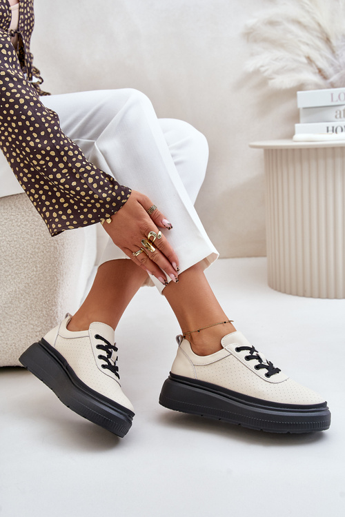 Dámske Športové Topánky Na Platforme Z Prírodnej Kože Béžové Vinceza