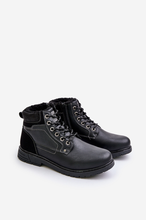 Zateplené pánske topánky z eko kože čierne Venredia