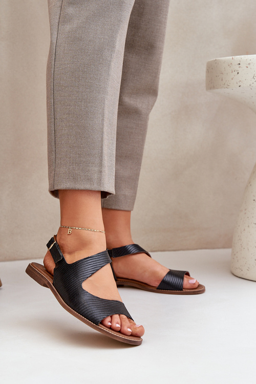 Kožené Sandále S Prackou A Embossingom Lewski 3041 Čierne