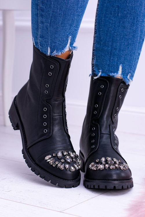 Lu Boo Čierne ženské topánky s Carrie zirkónmi