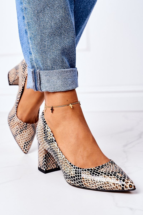 Kožené čerpadlá so živočíšnym vzorom lewski topánky 2801 čierna a béžová