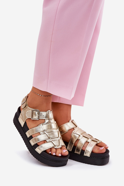 Dámske Sandále Na Platforme S Prackami Zlaté Atarafas