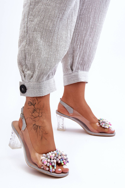 Zdobené módne sandále na šedom Post S. Barski MR1037-23