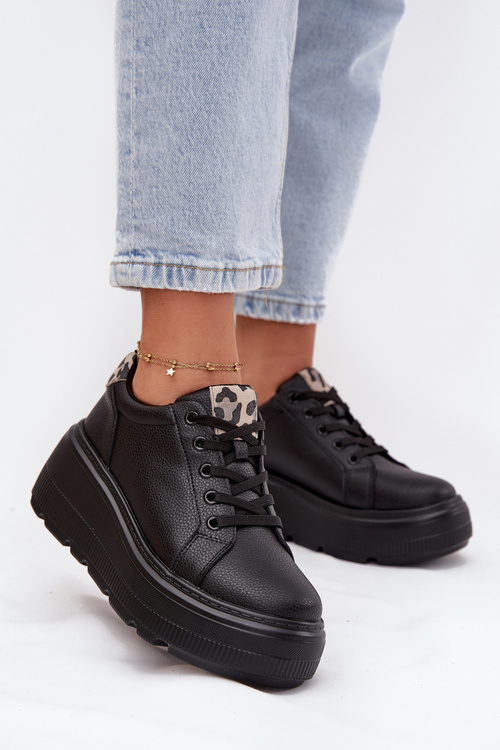 Kožené dámské tenisky na platformě panterka Vinceza 89144 Černé