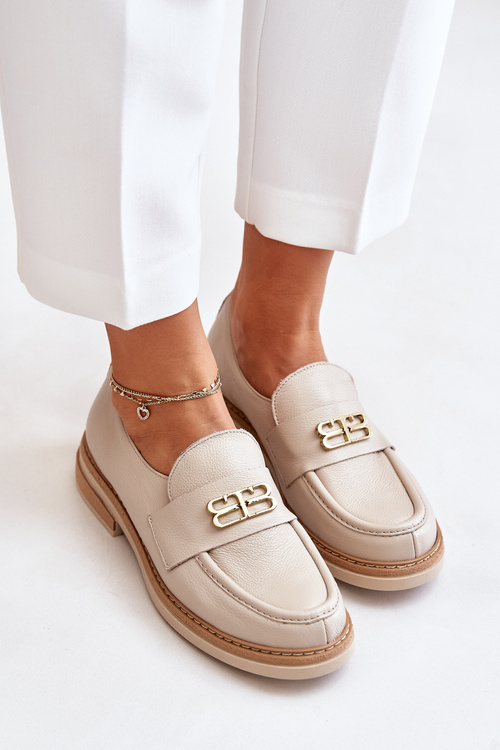 Zazoo 20174 Kožené Elegantné Poltopánky Dámske Na Ploškom Opätku Béžové