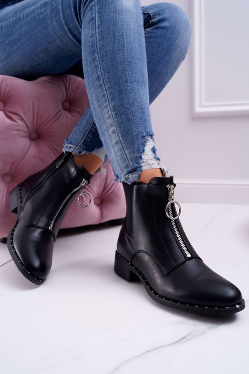 Dámské Kotníkové Boty S Ozdobným Zipem Černé Vermina