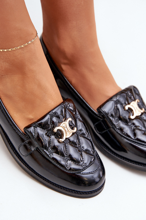 Kožené Lakované Mokasíny Se Zlatou Dekorací Laura 2927 Černé