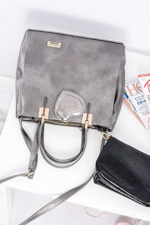 Veľká dámska kabelka striebra + vrecko + zrkadlo Poľsko