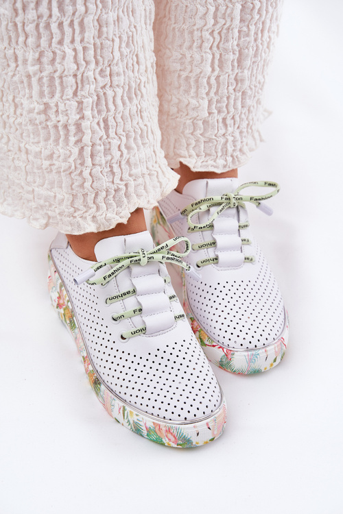 Kožené Polobotky Na Klínu Se Vzorem Artiker 54C1807 Bílá-Zelená