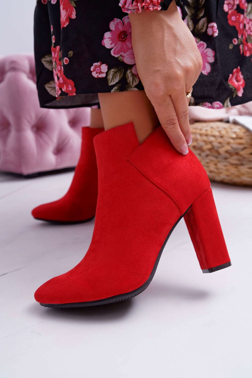 Dámské Kotníkové Boty Na Podpatku Semišové Červené Ruffle