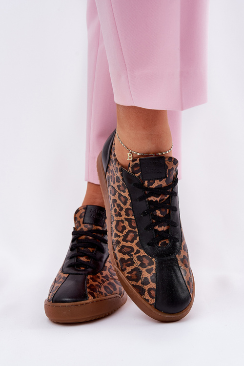 Dámské Kožené Sportovní Boty S Leopardím Vzorem Laura 2935 Hnědé