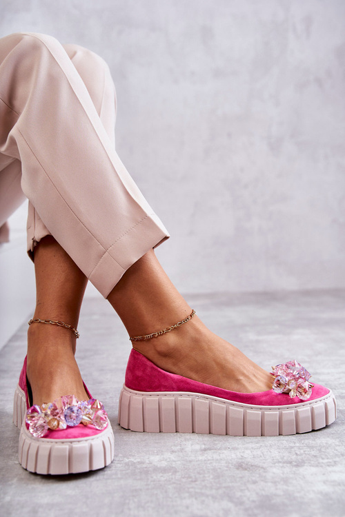 Suede Ballerinas na plošine s ozdobou Fuksia Ladette