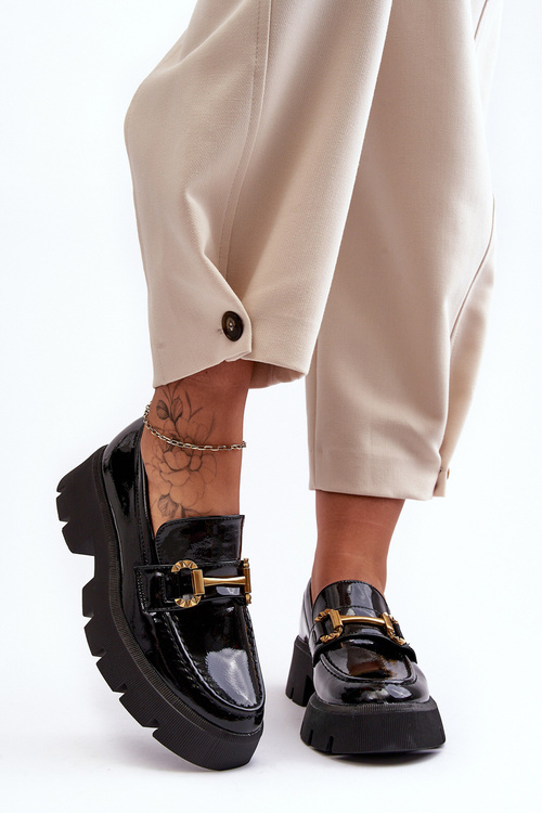 Dámské lakované polobotky Loafery s ozdobou černé Peuria