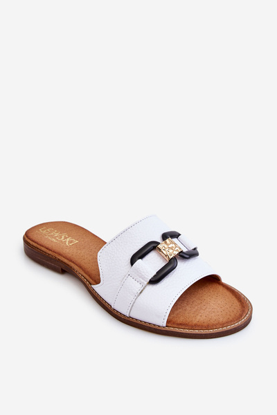 Kožené dámske topánky Lewski 3270 biele papuče