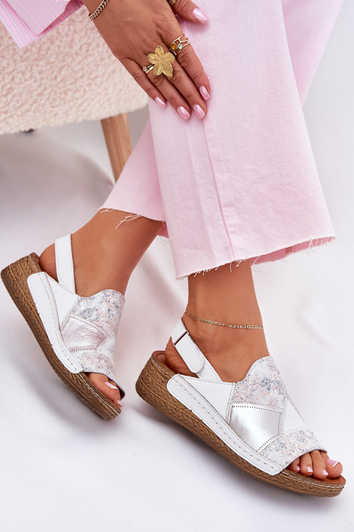Dámské Kožené Sandály Na Klínu S Pletením Maciejka L7067-11 Bílé