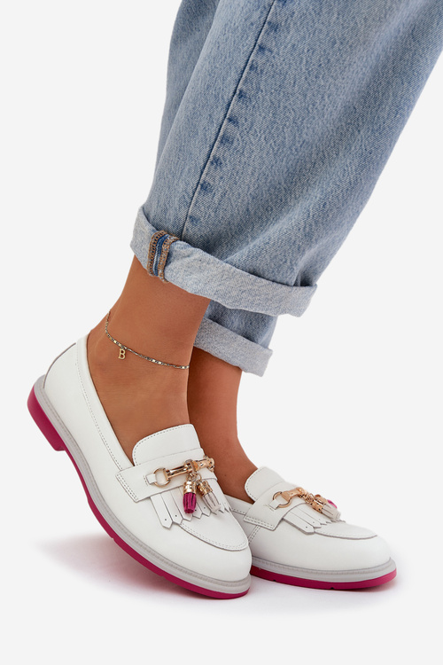 Kožené Elegantné Mokasíny Na Ploškom Opätku S.Barski LR51-768A Biele