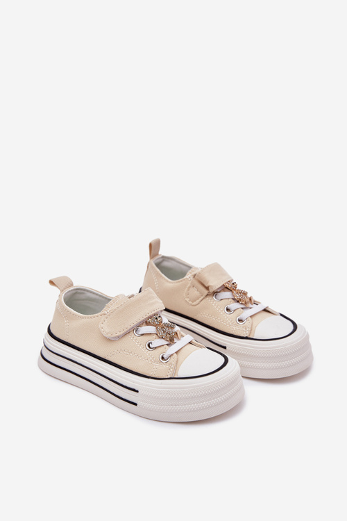Dievčenské Tenisky So Zlatou Nášivkou Medveď Béžové Solena