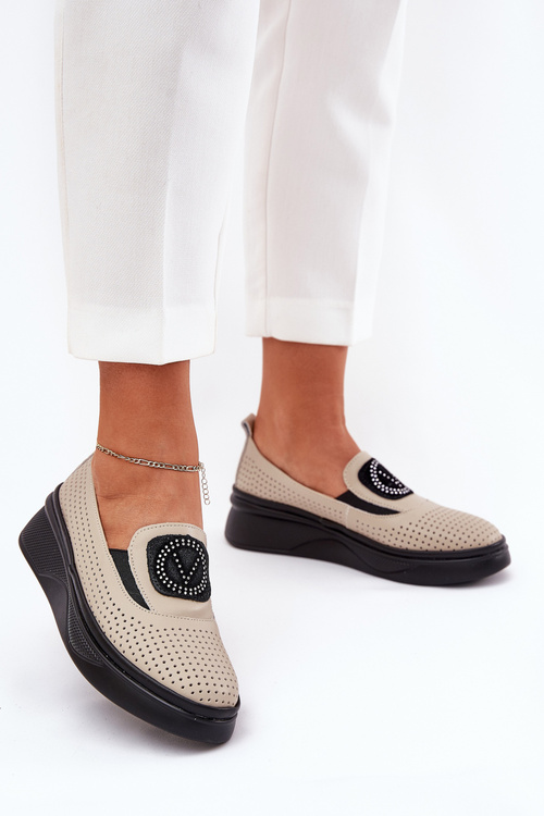 Dámske Kožené Mokasíny Na Platforme A Klíne Vinceza 79522 Béžové