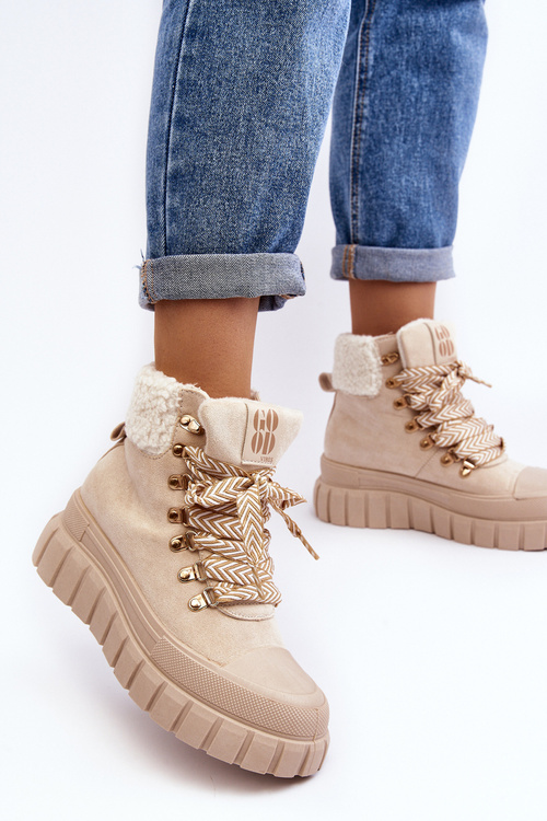 Zateplené boty trapery na tlusté podešvi světle béžové Ralotta
