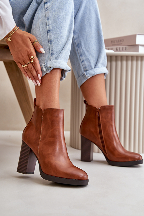 Zateplené Dámske Topánky Na Podpätku Z Ekokože Hnedé Teresine