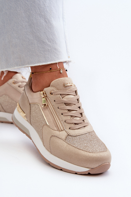 Dámske tenisky s flitrami a zipsom INBLU IN000365 Bežové