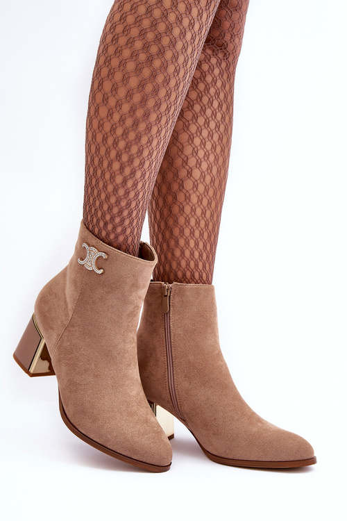 Zdobené Słupku Botky Z Zamszu Beżové Dwinja