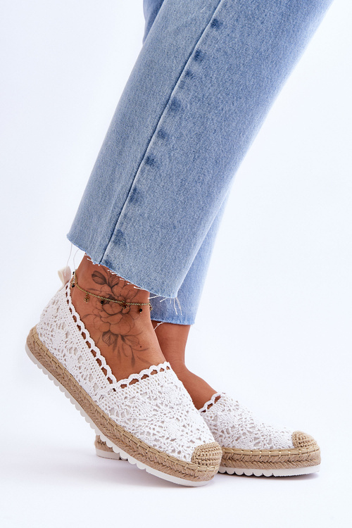 Krajka Slip On Espadrilky Bíle Blanco