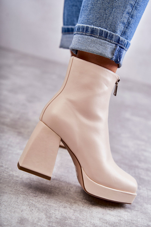 Dámské kozačky na robustních podpatcích se zipem Béžový Carrera