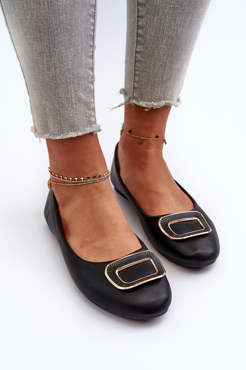 Čierne balerínky z ekokože s ozdobou Enicoria