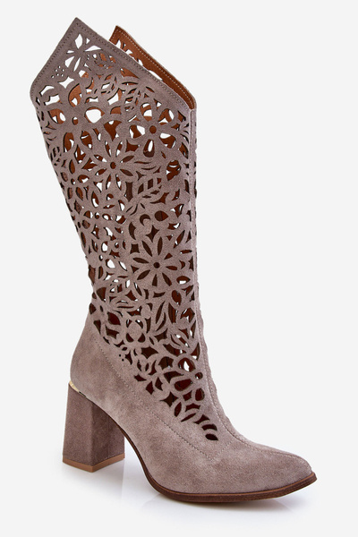 Suede Openwork Boots Lewski Shoes 3234 Cappuccino