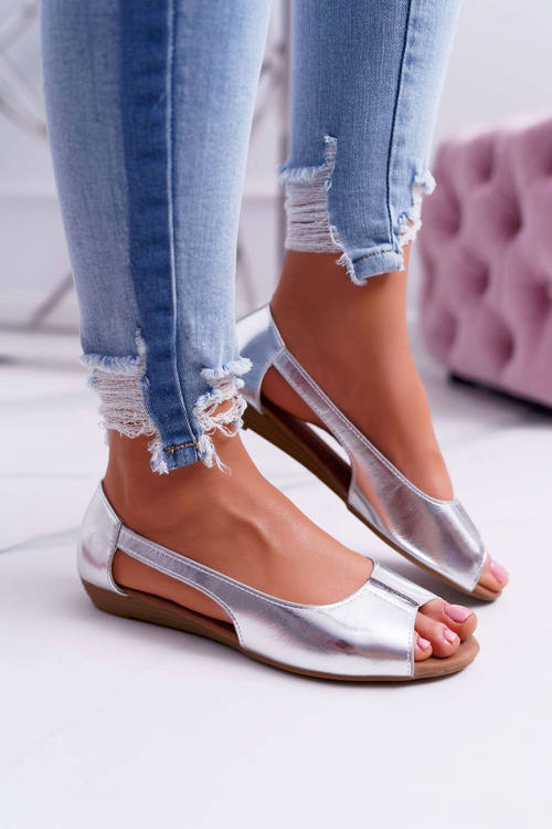 Ženské baleríny peep toe striebro ereli